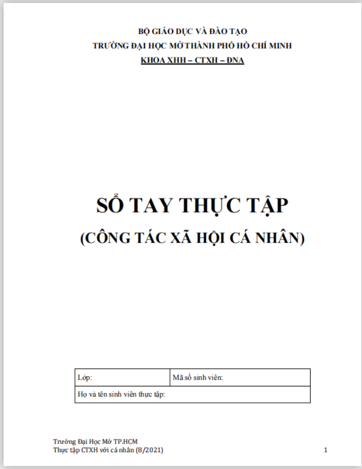 Sổ tay thực tập Công tác xã hội cá nhân